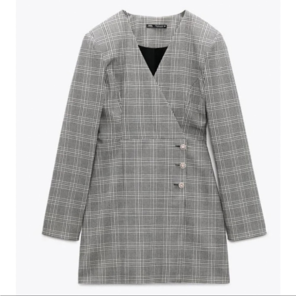 Zara plaid blazer shoulder pad mini dress